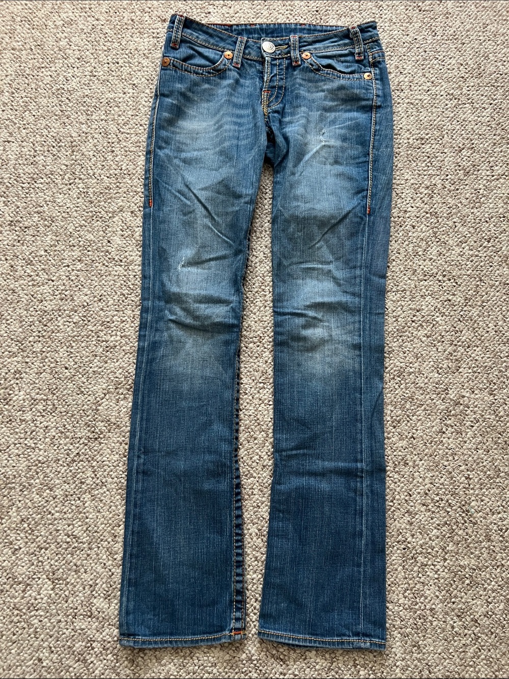 True Religion Women's Straight Leg Jeans in Distressed Blue